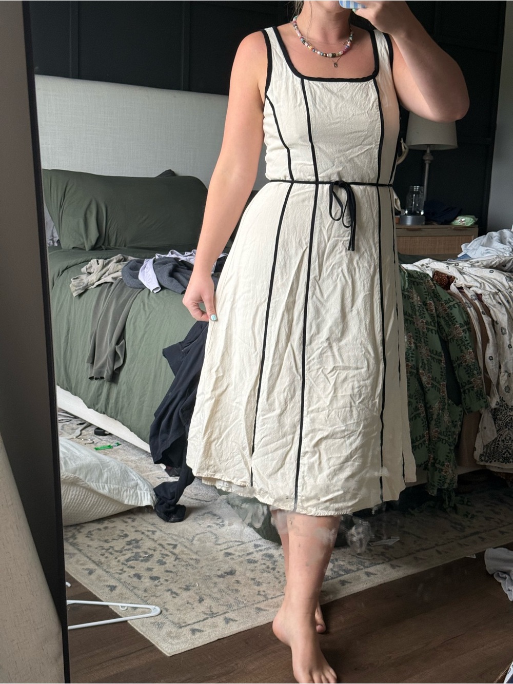 Gilli Cream Midi Dress with Black Contrast Piping